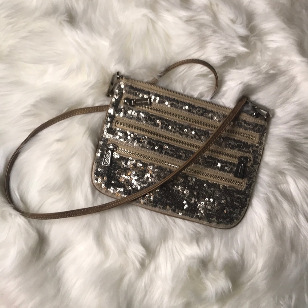 Rebecca Minkoff taupe 3 zipper crossbody